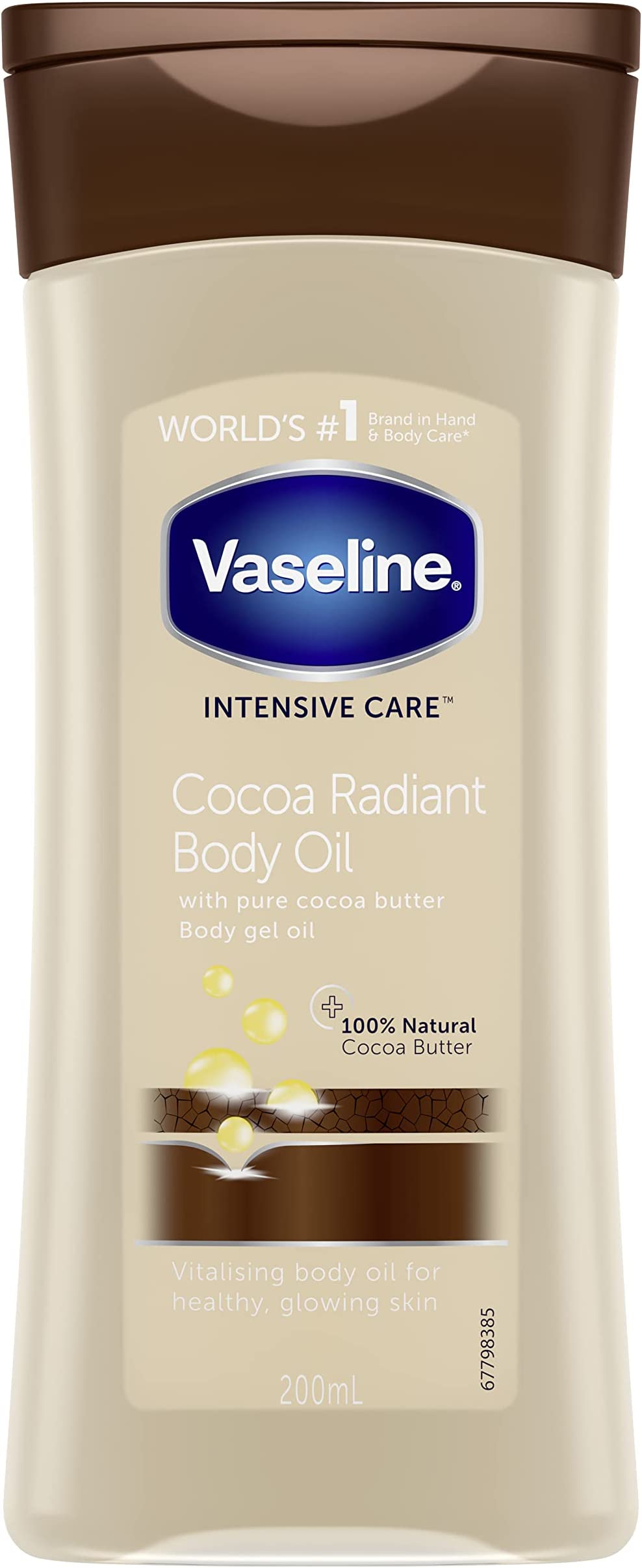 Vaseline Intensive Care Cocoa Radiant 100% Natural Cocoa Butter Body Oil for Dry Skin 200 Ml