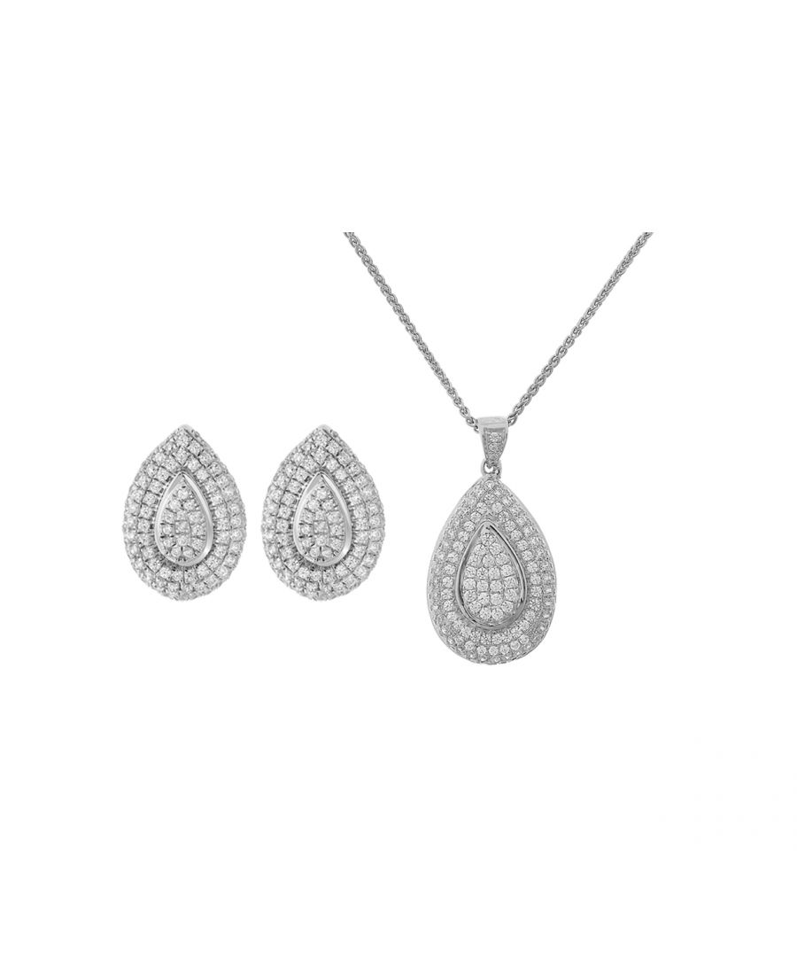 Orphelia Womens 925 Sterling Silver Set: Chain-Pendant + Earrings - SET-5796 - One Size