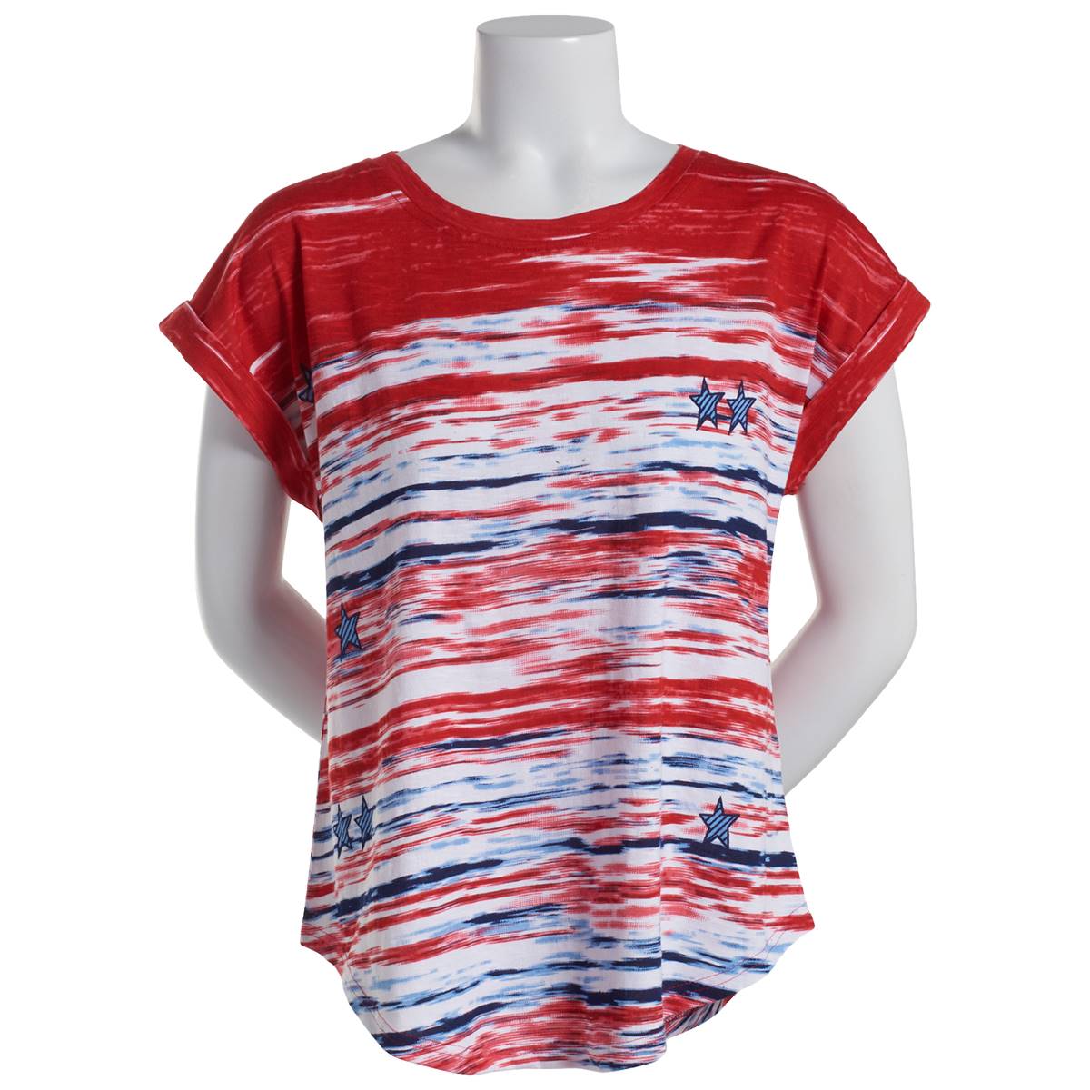 Womens New Direction Short Sleeve Red White Blue W/Stars Top