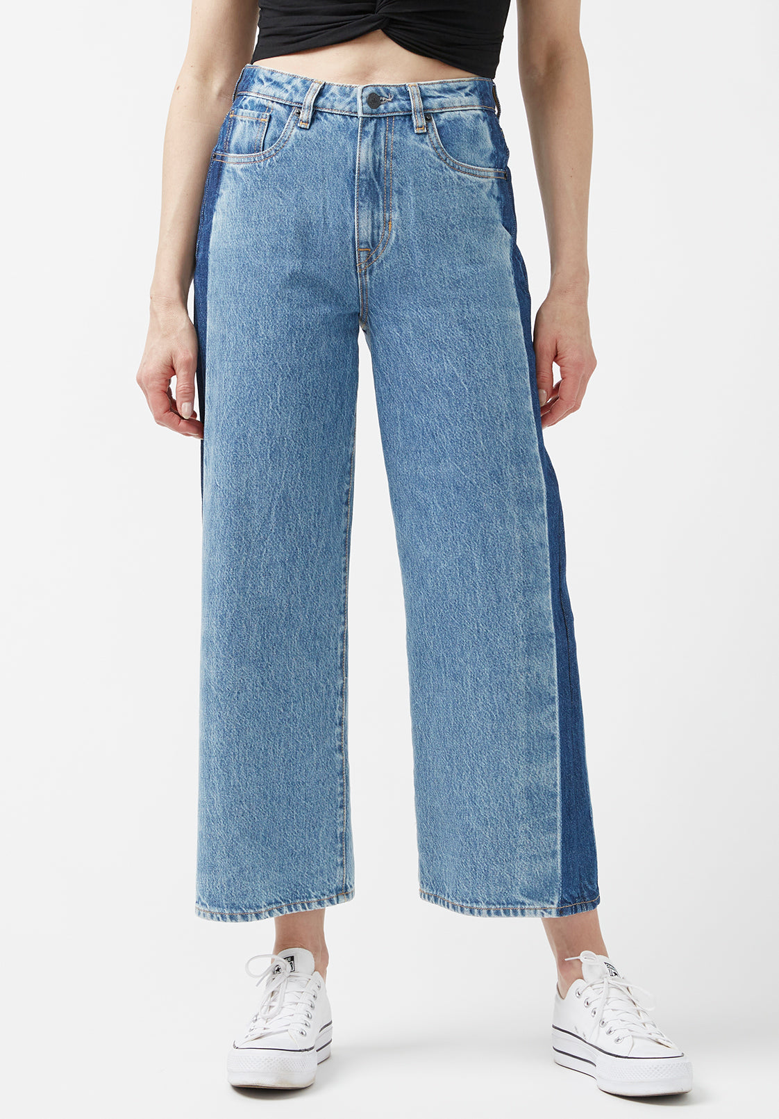 Buffalo Jeans Women's High Rise Wide Leg Cropped Addisson 's Jeans, Shadow Wash Blue - Size: 33