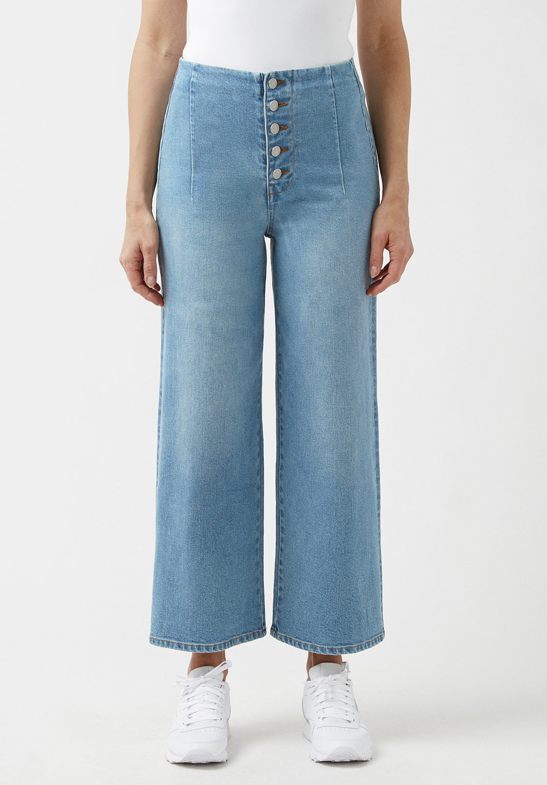 Buffalo Jeans Women's Adela High Rise Cropped Jeans with Buttoned Fly, Medium Blue - Size: 33