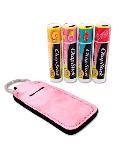 Set of 4 Lip Balms Including Pink Lemonade, Peaches & Cream, Strawberry Ice Pop, and Sweet Watermelon Flavors, Plus Bonus Lip Balm Holder Keychain. in thumbnail