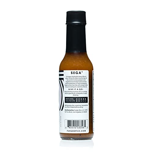 SEGA Carolina Reaper Hot Sauce by Fuego Spice - 5 Fl Oz - Tangy, Vinegar-Forward Made with Pineapple and Smoked Onion - Dump It on BBQ Chicken Wings O thumbnail