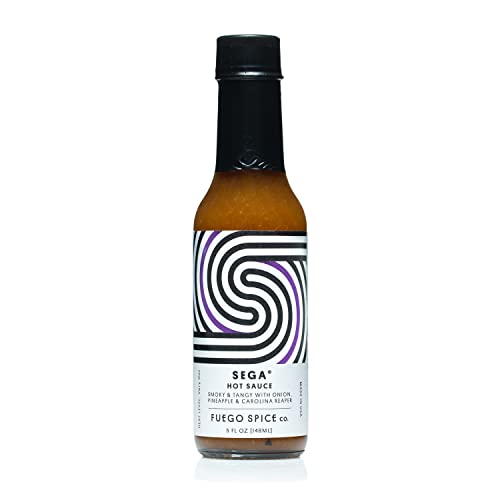 SEGA Carolina Reaper Hot Sauce by Fuego Spice - 5 Fl Oz - Tangy, Vinegar-Forward Made with Pineapple and Smoked Onion - Dump It on BBQ Chicken Wings O thumbnail