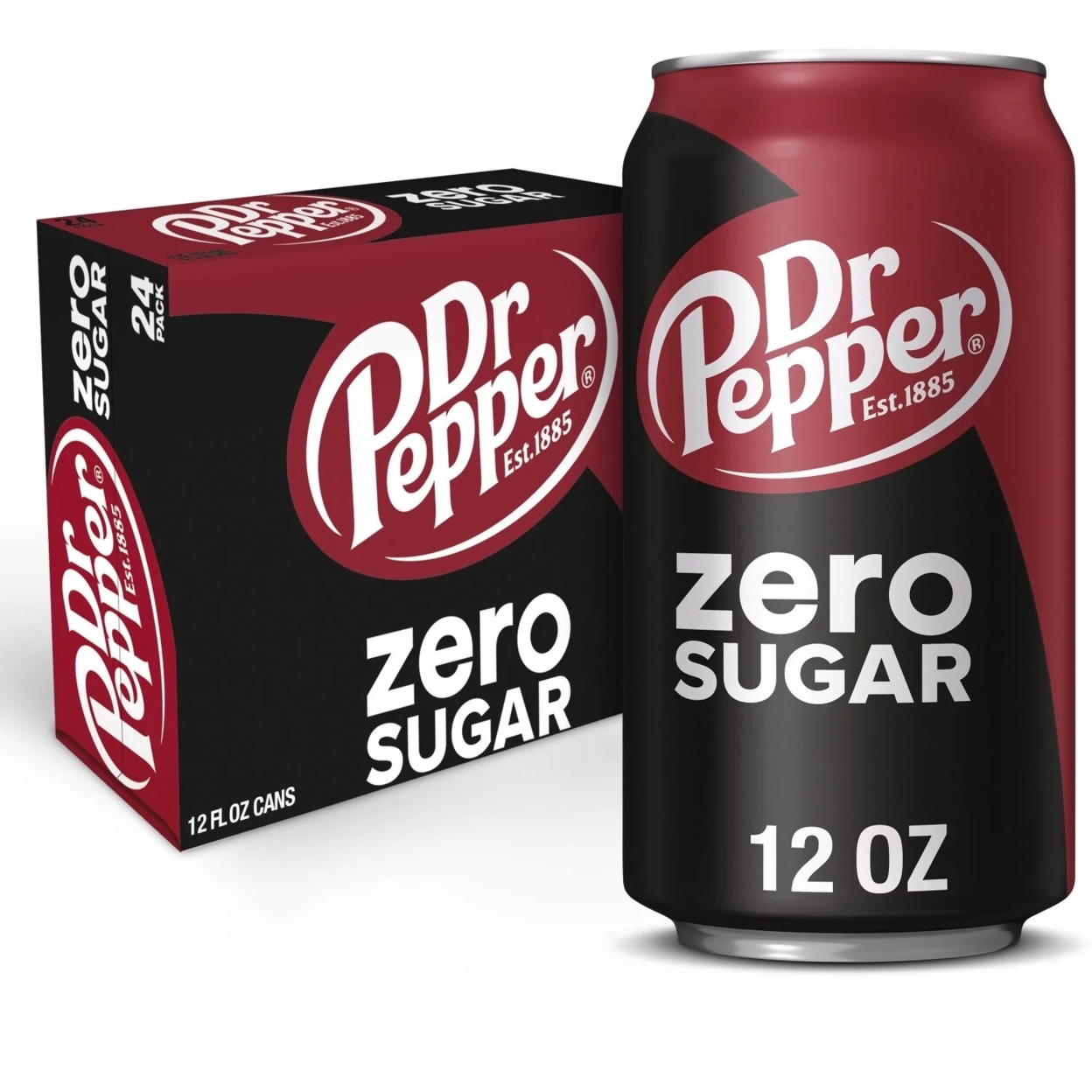 Dr Pepper Zero Sugar Soda Pop  12 Fl Oz  24 Pack Cans