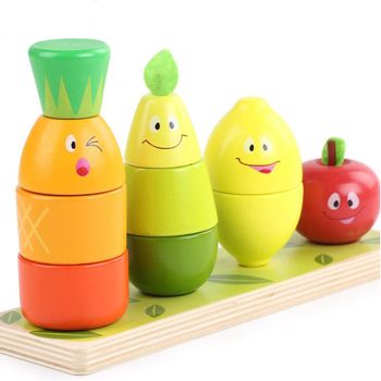 Joc Stivuire Din Lemn 3 in 1 Turnul Fructelor Vesele, WD 9546