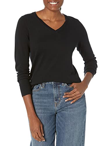 Amazon Essentials Women's Classic-Fit Lightweight Long-Sleeve V-Neck Sweater (Available in Plus Size), Black, XX-Large