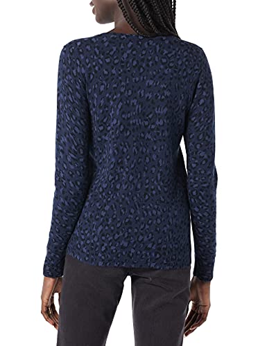 Amazon Essentials Women's Classic-Fit Lightweight Long-Sleeve V-Neck Sweater (Available in Plus Size), Navy/Black, Cheetah, Large thumbnail