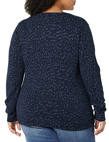 Amazon Essentials Women's Classic-Fit Lightweight Long-Sleeve V-Neck Sweater (Available in Plus Size), Navy/Black, Cheetah, Large thumbnail