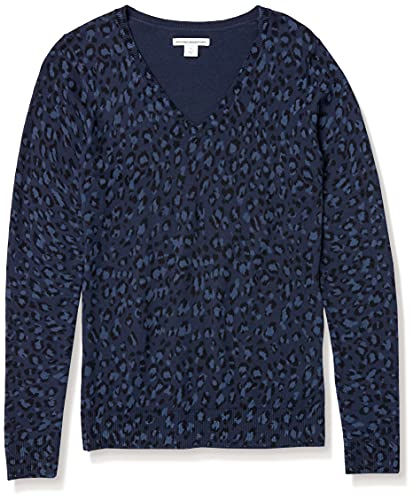Amazon Essentials Women's Classic-Fit Lightweight Long-Sleeve V-Neck Sweater (Available in Plus Size), Navy/Black, Cheetah, Large thumbnail