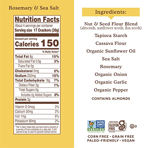 Simple Mills Almond Flour Crackers, Rosemary & Sea Salt - Gluten Free, Vegan, Healthy Snacks, 4.25 Ounce (Pack of 3) thumbnail