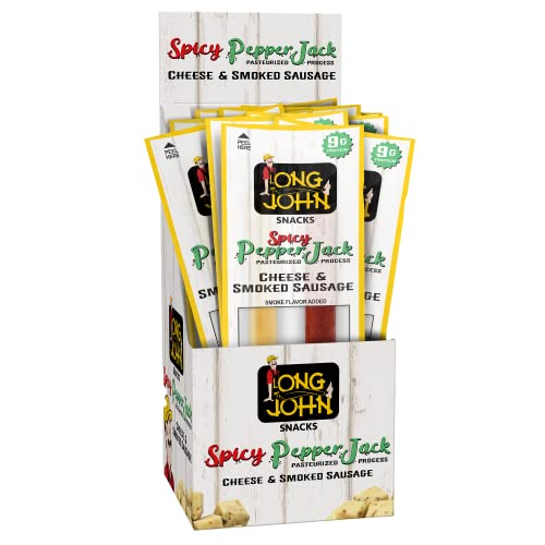 Long John Snacks Spicy Pepper Jack Cheese & Smoked Sausage Sticks - 1.5 Oz. Handcrafted Gourmet Treats with Real Pork & Beef, Wisconsin Cheese Snacks