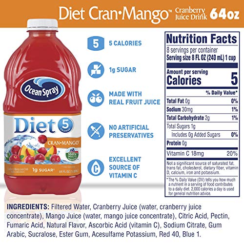 Ocean Spray Diet Cranberry Mango Juice Drink, 64 Fluid Ounce (Pack of 8) thumbnail