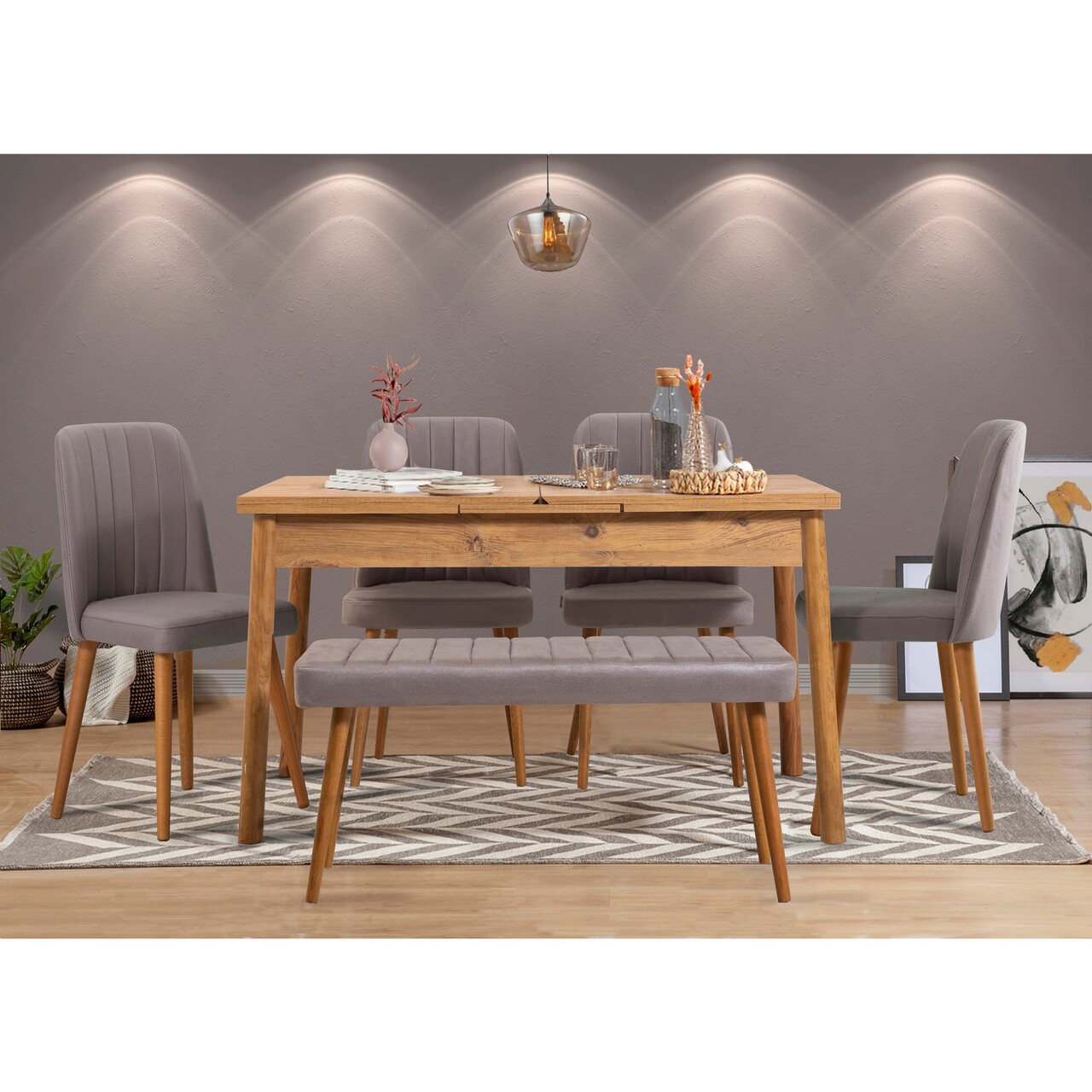 Set Masa Si Scaune 6 Piese, Vella, Santiago 0701, PAL, Pin Atlantic / Gri