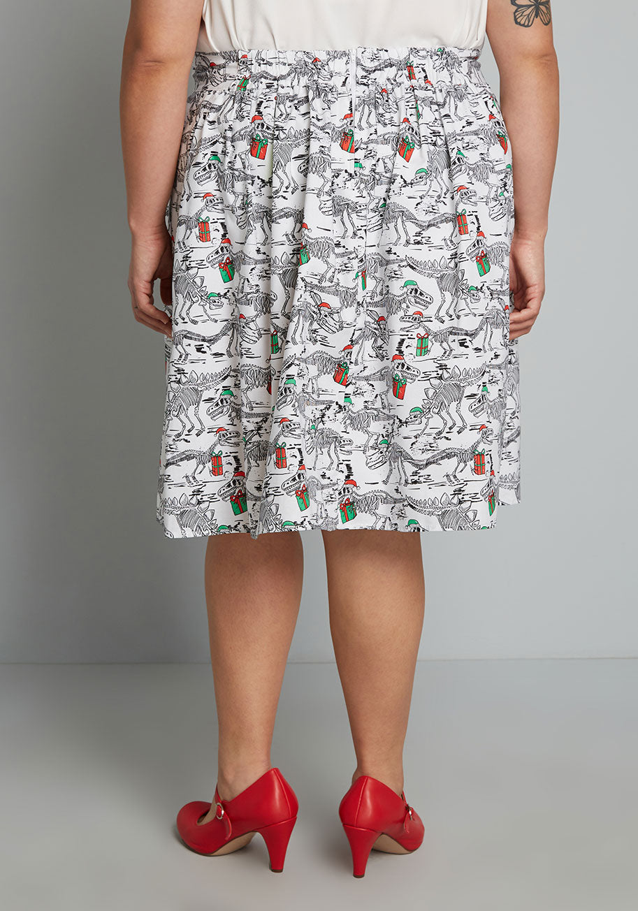 ModCloth X Retrolicious Prehistoric Gift Exchange a-Line Skirt in White Dino, Size 3X thumbnail