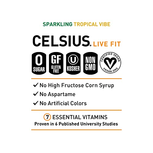 CELSIUS Sparkling Tropical Vibe, Functional Essential Energy Drink, 12 Fl Oz (Pack of 24) thumbnail