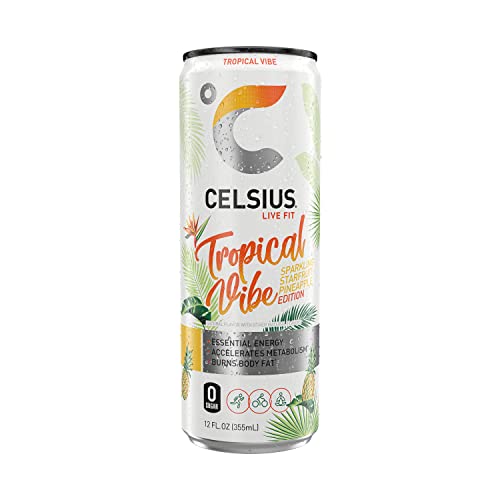 CELSIUS Sparkling Tropical Vibe, Functional Essential Energy Drink, 12 Fl Oz (Pack of 24) thumbnail