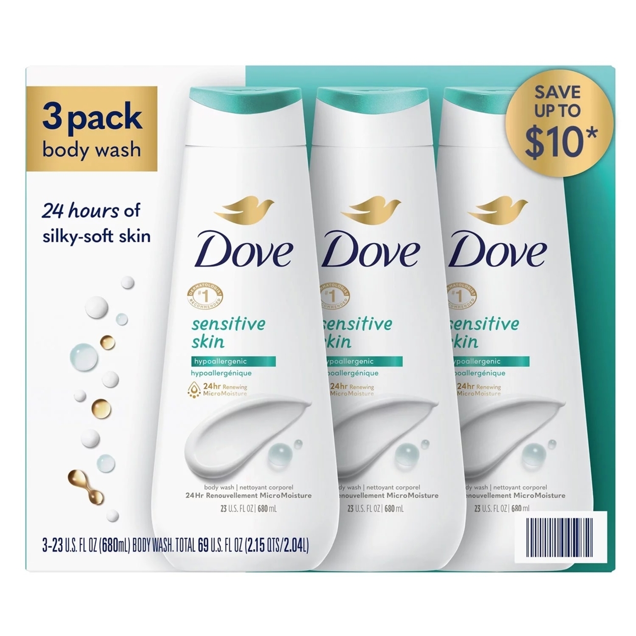 Dove Nourishing Body Wash  Sensitive Skin  23 Fluid Ounce (Pack of 3)