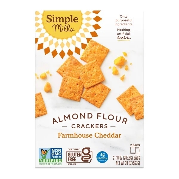 Simple Mills Almond Flour Farmhouse Cheddar Crackers  10 Ounce (2 Count)