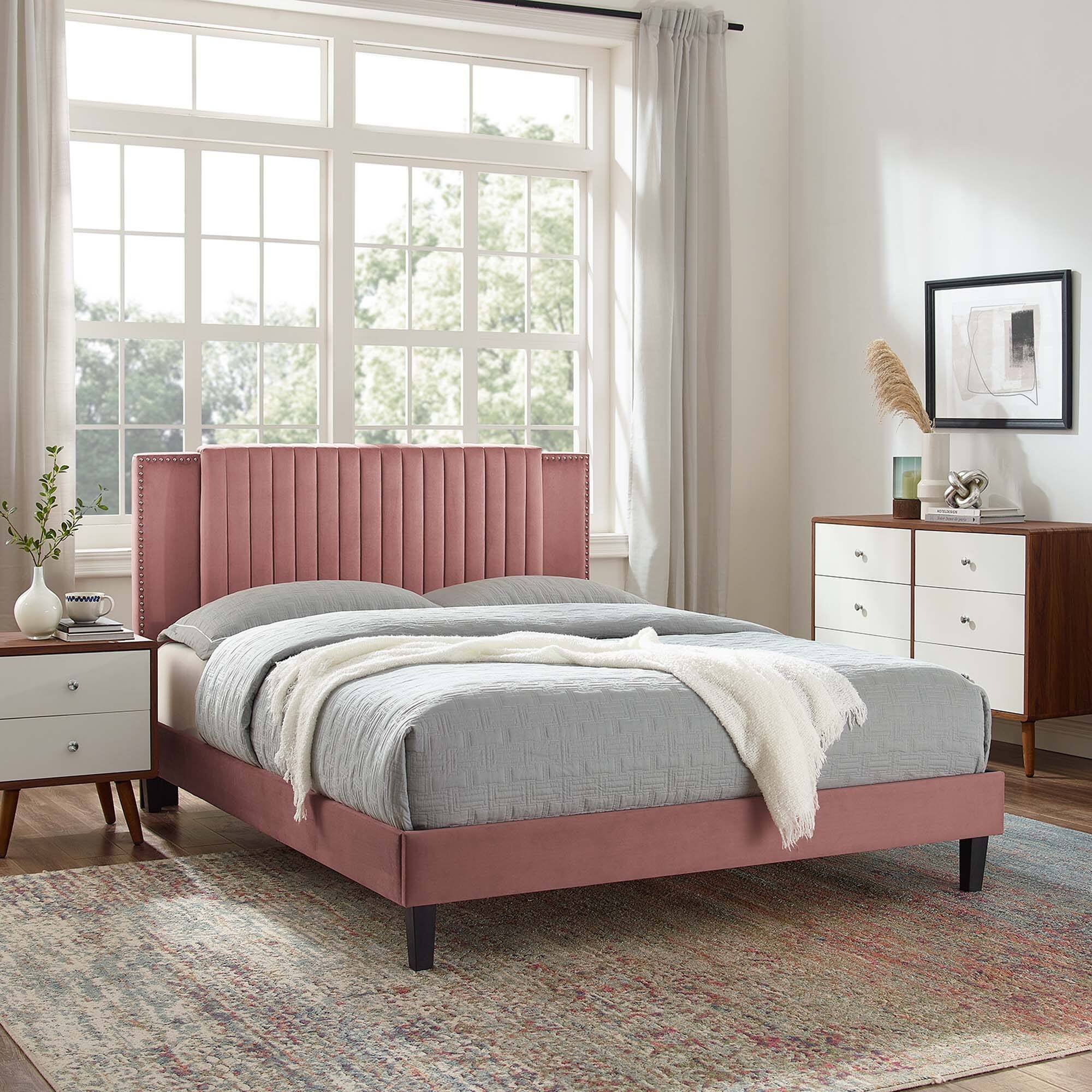 Zahra Channel Tufted Performance Velvet Twin Platform Bed - East End Imports MOD-6990-DUS