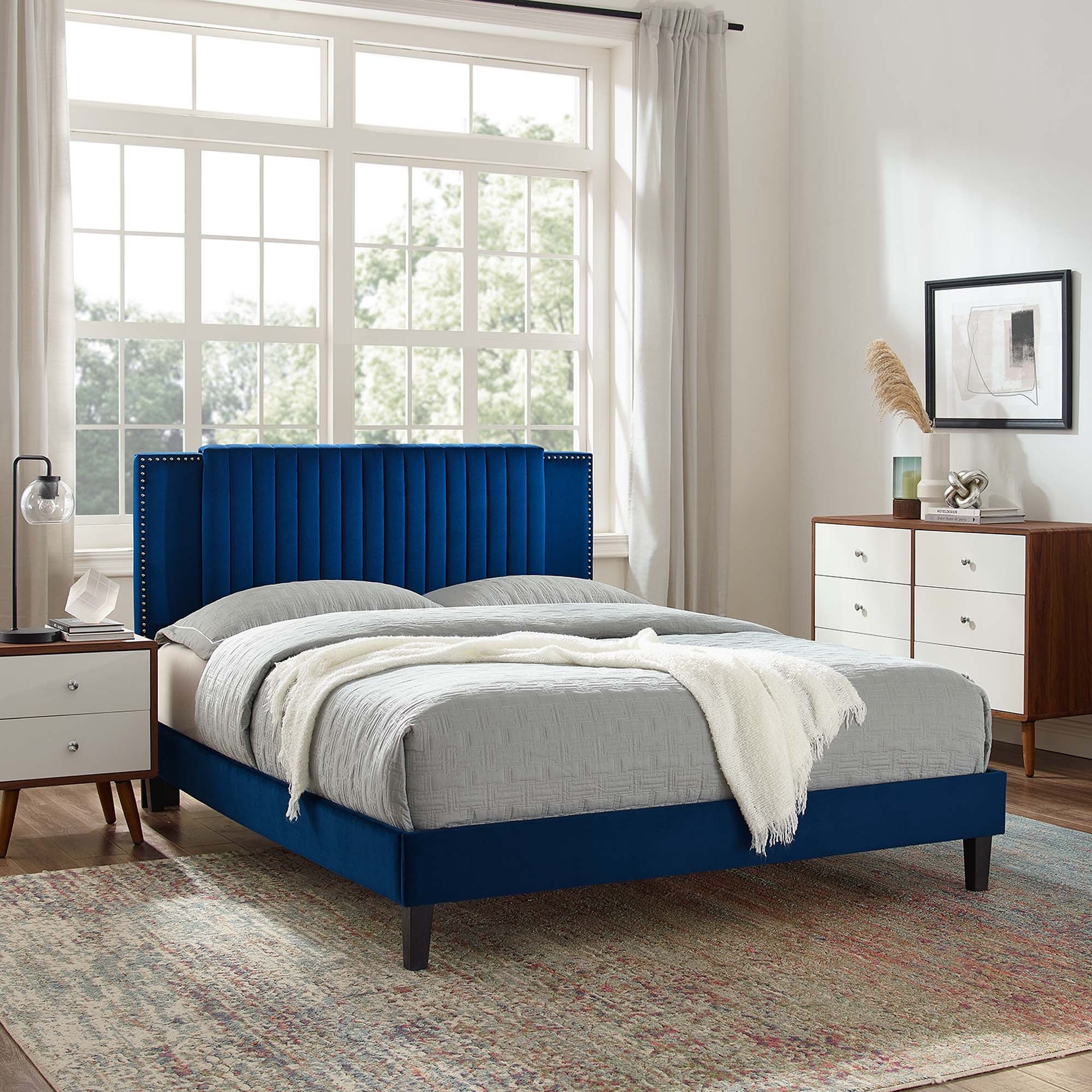Zahra Channel Tufted Performance Velvet Twin Platform Bed - East End Imports MOD-6990-DUS thumbnail