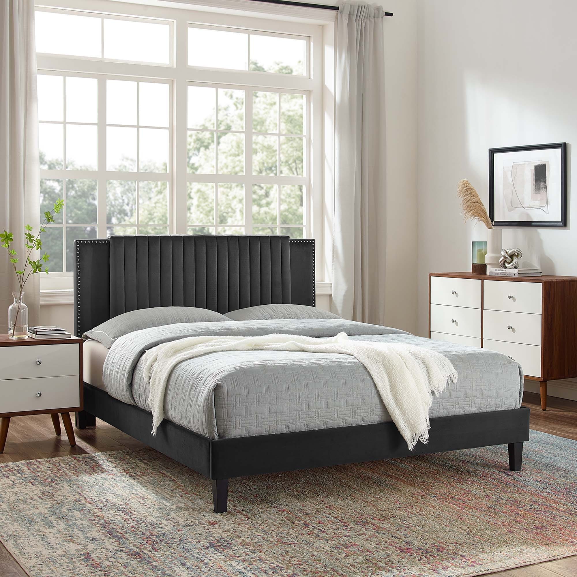 Zahra Channel Tufted Performance Velvet Queen Platform Bed - East End Imports MOD-6974-NAV thumbnail