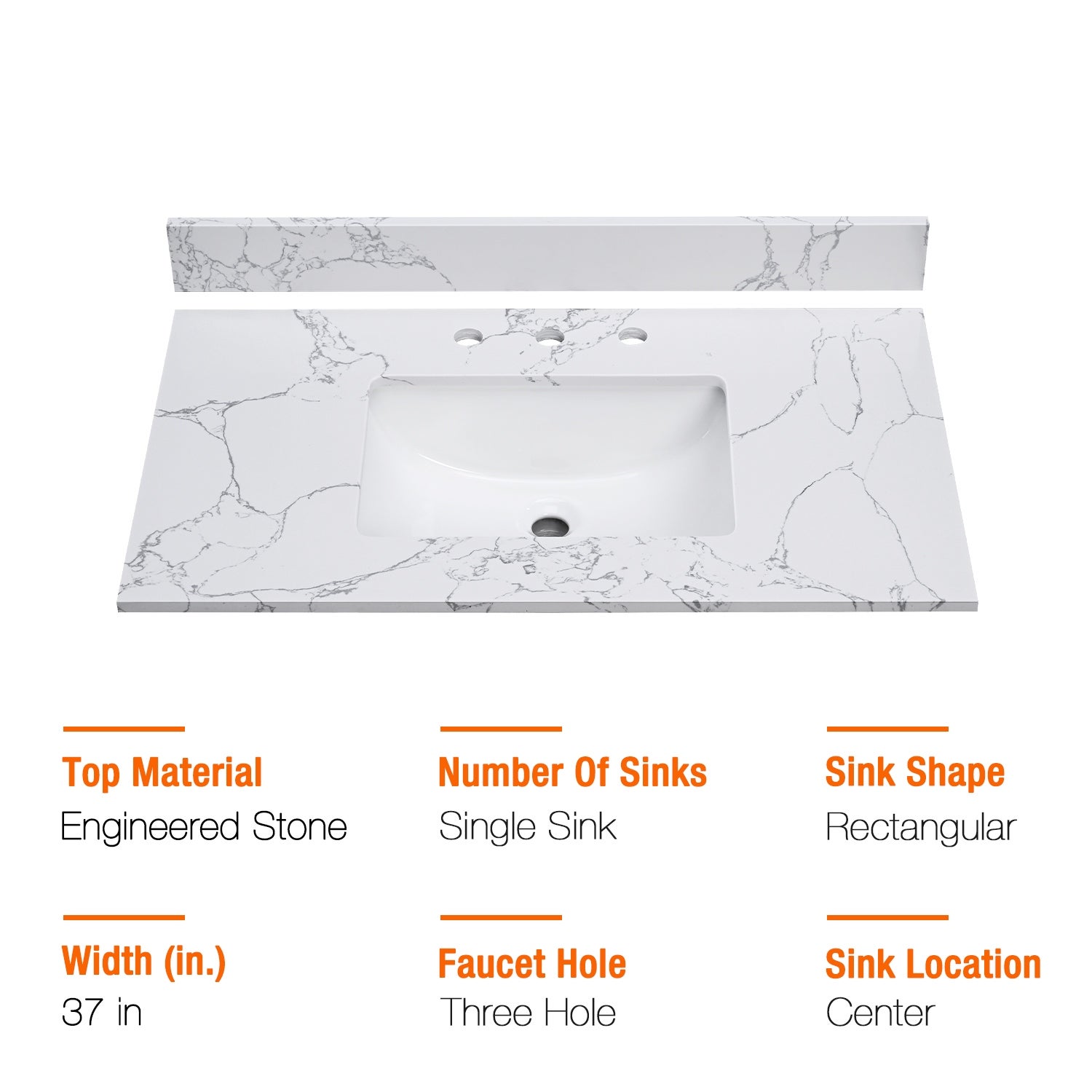 PROOX Bath Vanity Cultured Marble Counter Top Rectangle Porcelian Sink