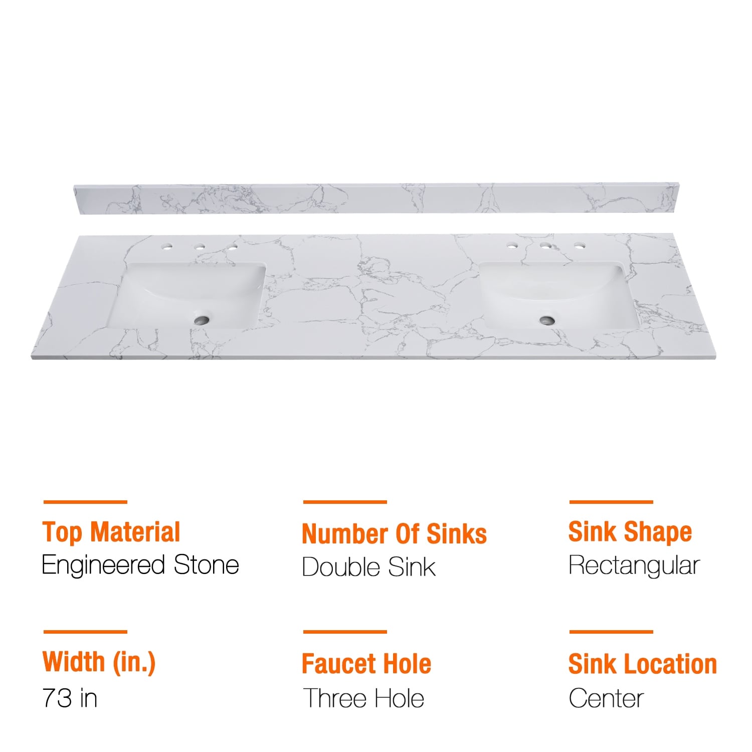 PROOX Bath Vanity Cultured Marble Counter Top Rectangle Porcelian Sink