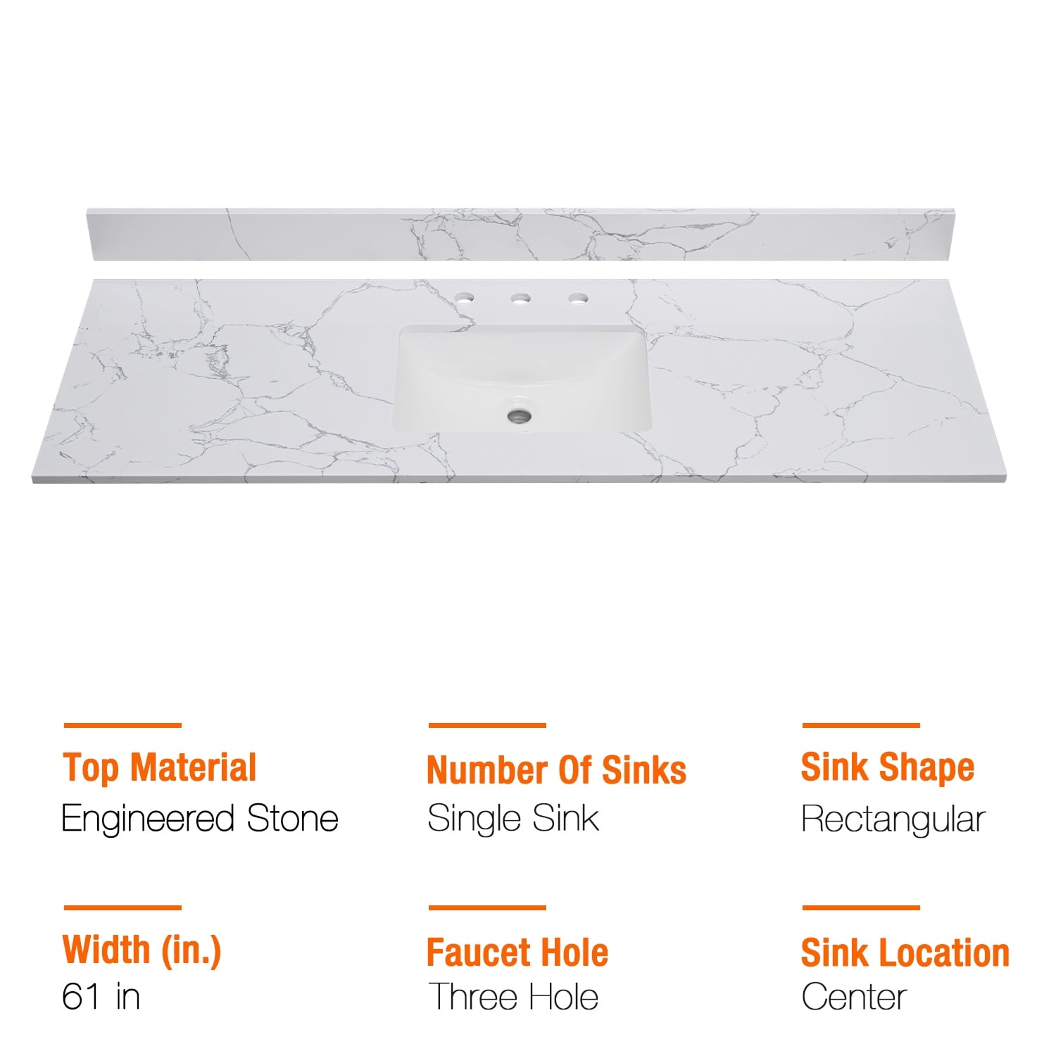 PROOX Bath Vanity Cultured Marble Counter Top Rectangle Porcelian Sink