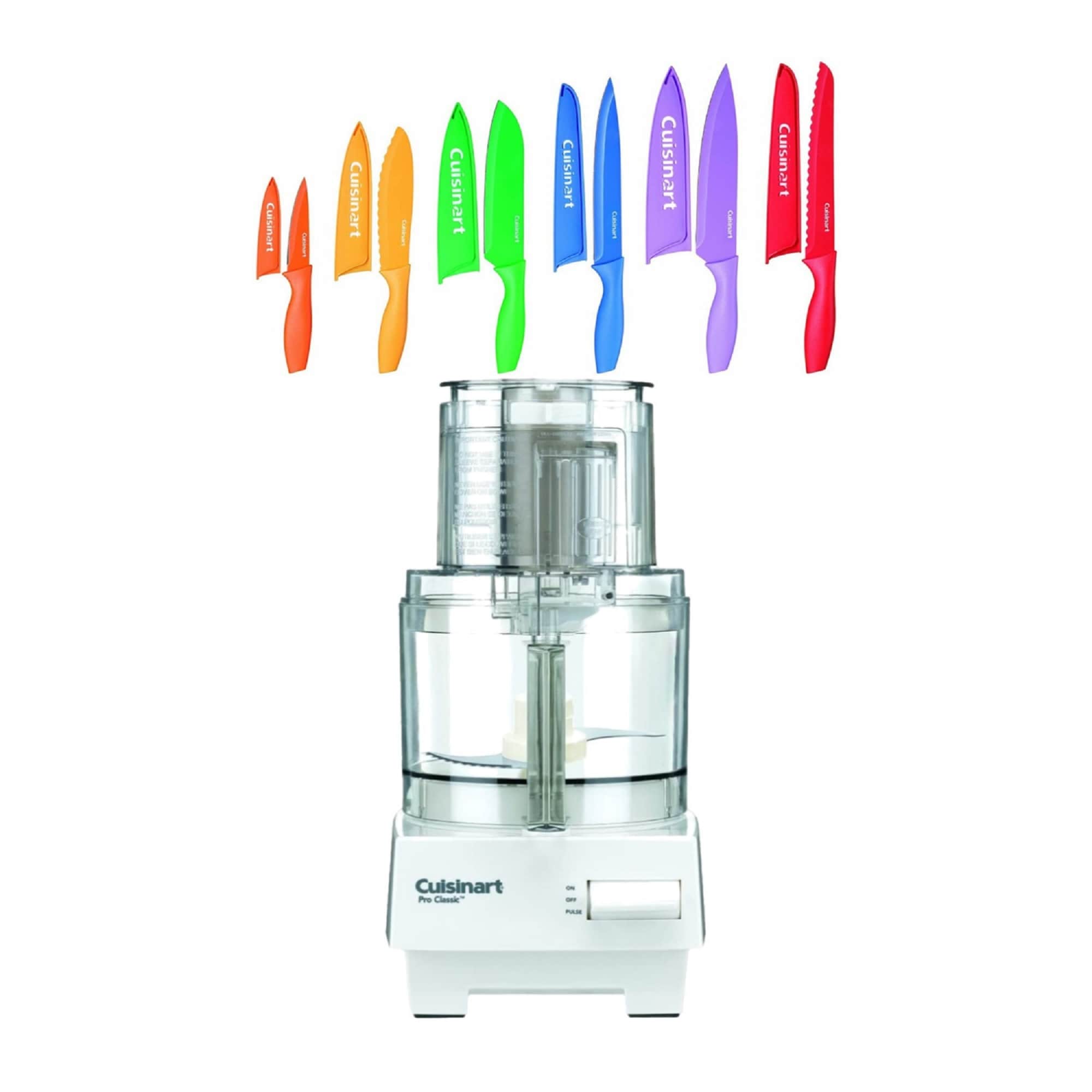 Cuisinart Pro Classic 7-Cup Food Processor (White) with Multicolor 12-Piece Knife Set