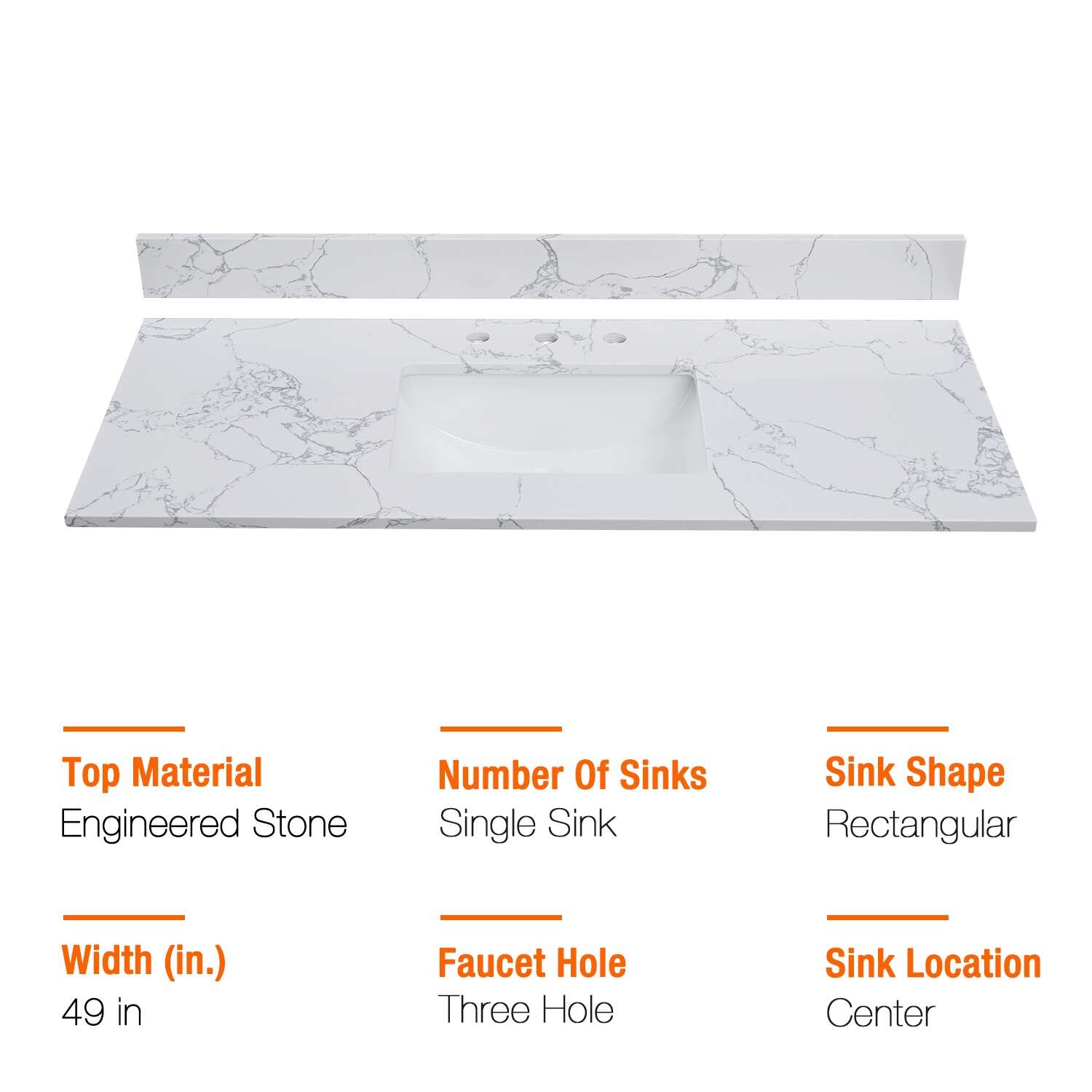PROOX Bath Vanity Cultured Marble Counter Top Rectangle Porcelian Sink