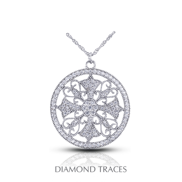 UD-OS2663-3119 2.07 Carat Total Natural Diamonds 14K White Gold Pave Setting Circle with Milgrain Fashion Pendant