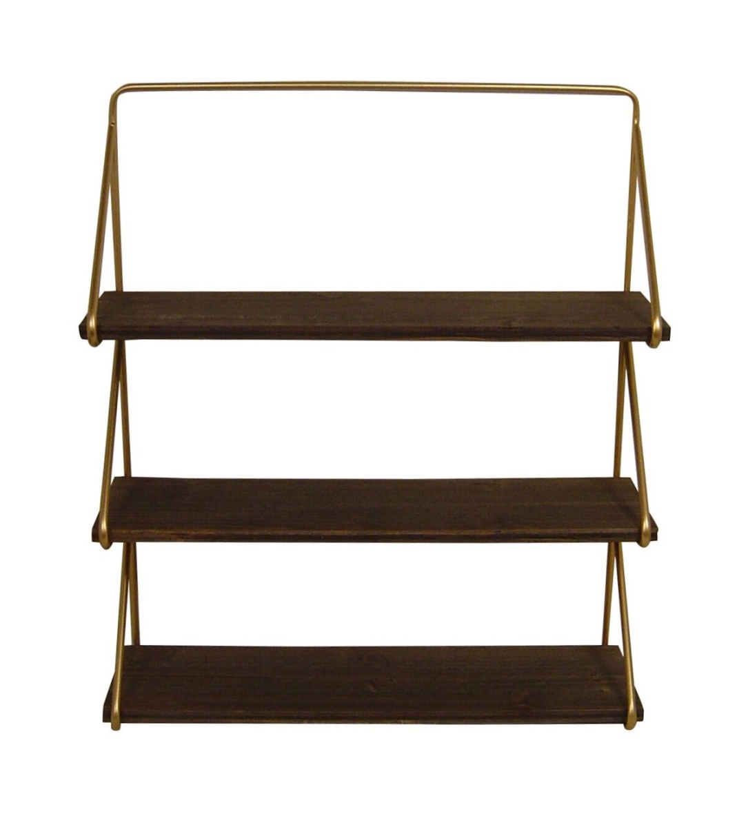 3-Tier Brown Wood Wall Shelf with Gold Frame