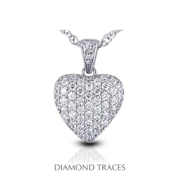 UD-GOS438-9318 2.04 Carat Total Natural Diamonds 14K White Gold Pave Setting Heart Shape Fashion Pendant