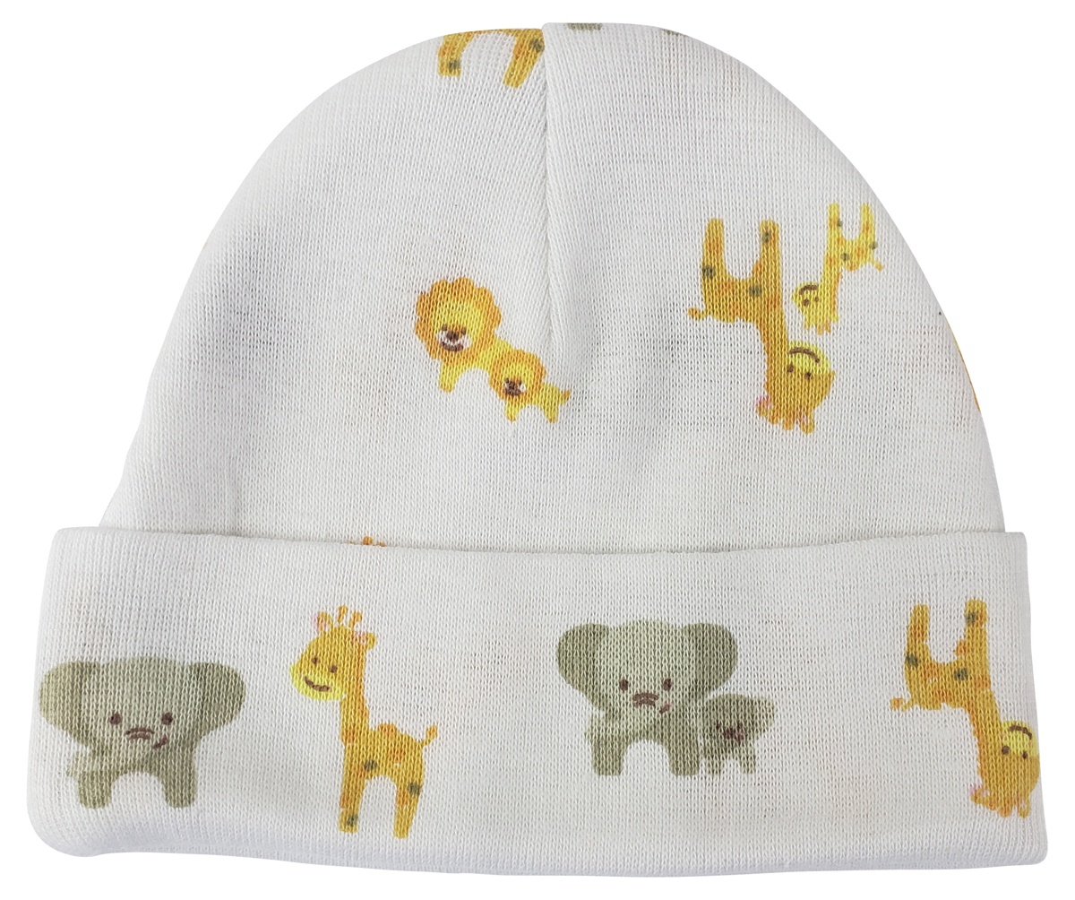 NC-0255 Unisex Printed Baby Cap, White - Newborn