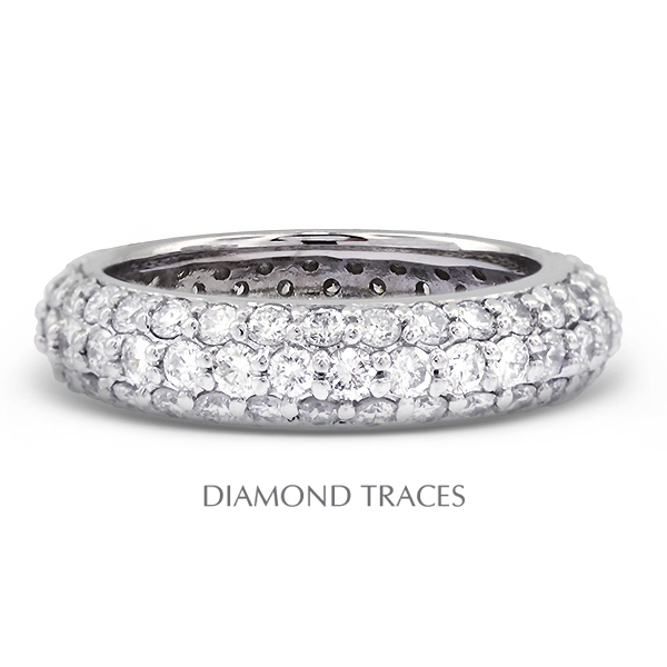 UD-EWB458-4722 18K White Gold Pave Setting 2.11 Carat Total Natural Diamonds Three Row Band Eternity Ring