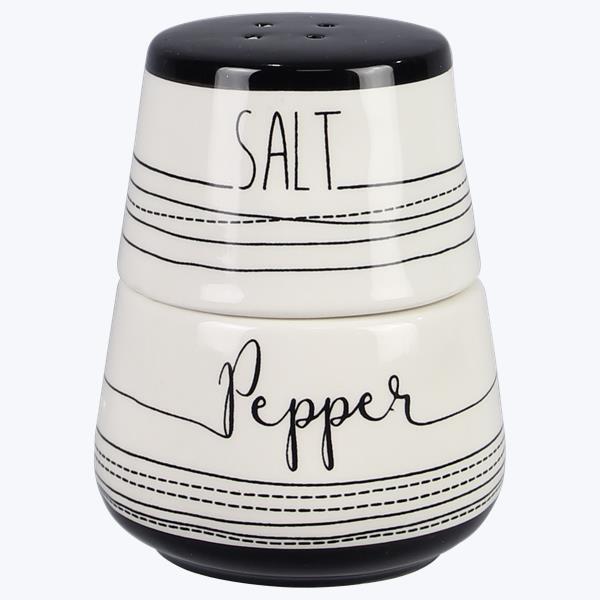 20140 Ceramic Stacking Salt & Pepper, Black & White - Set of 2