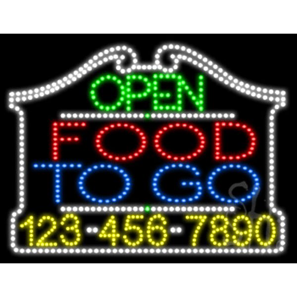 L100-5797 Food to Go Open with Phone Number Animated LED Sign 24