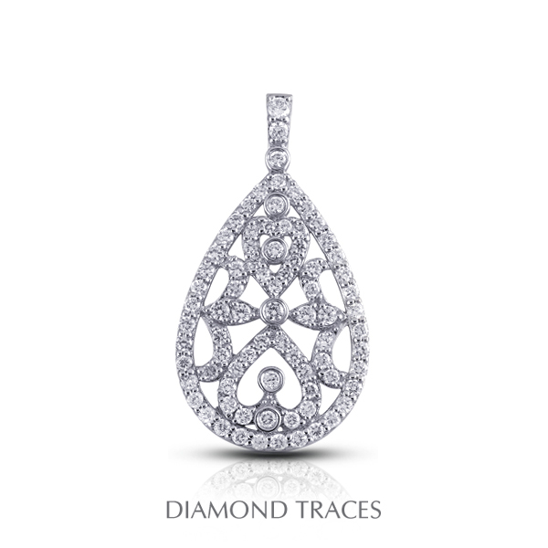 UD-OS2687-9598 2.05 Carat Total Natural Diamonds 18K White Gold Pave & Bezel Setting Teardrop Fashion Pendant