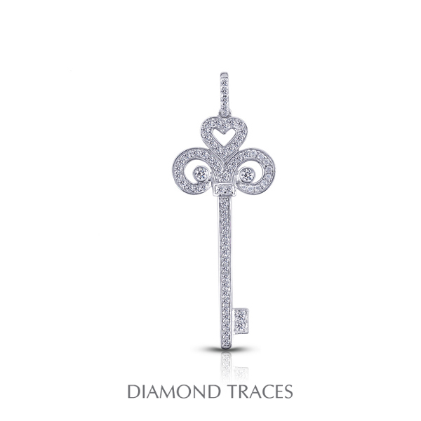 UD-OS2905-6678 1.32 Carat Total Natural Diamonds 14K White Gold Pave Setting Key Fashion Pendant