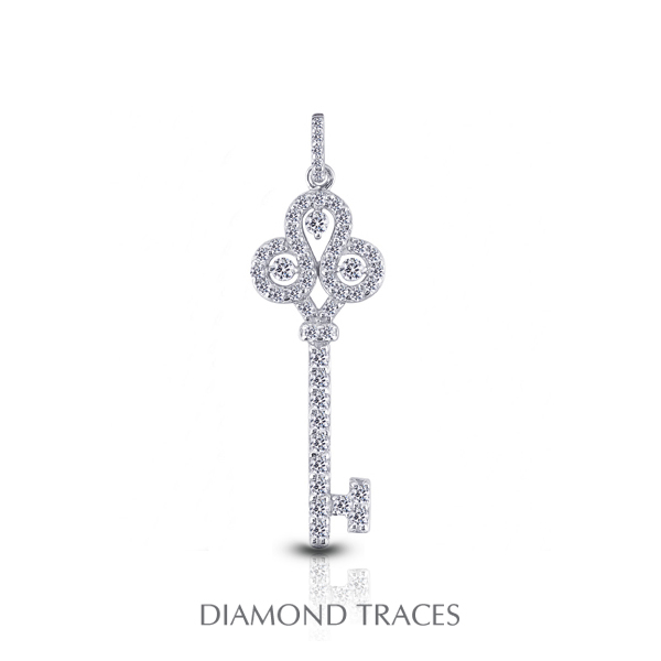 UD-OS2918-7287 1.64 Carat Total Natural Diamonds 18K White Gold Prong Setting Key Fashion Pendant