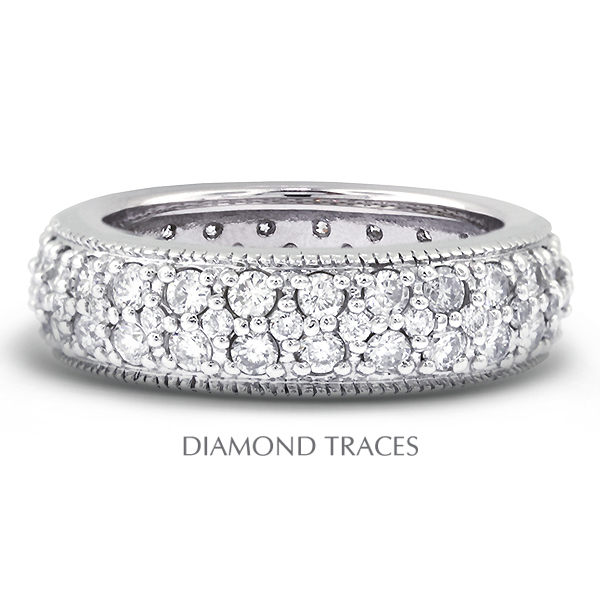 UD-EWB357-9598 18K White Gold Pave Setting 1.69 Carat Total Natural Diamonds Two Row with Milgrain Eternity Ring