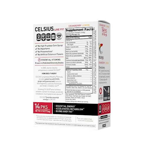 CELSIUS on-the-Go Powder Stick Packs, Cranberry Lemon, 0.18 Ounce (14 Packets) thumbnail