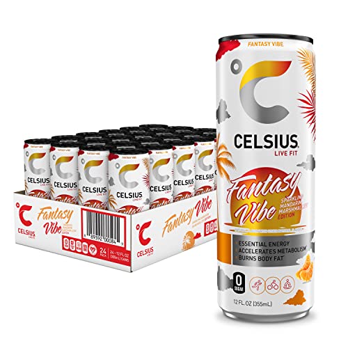 CELSIUS Sparkling Fantasy Vibe, Functional Essential Energy Drink, 12 Fl Oz (Pack of 24)