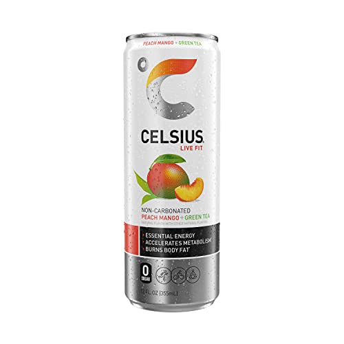 CELSIUS Peach Mango Green Tea, Functional Essential Energy Drink, 12 Fl Oz (Pack of 24) thumbnail