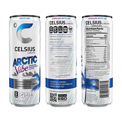 CELSIUS Sparkling Arctic Vibe, Functional Essential Energy Drink, 12 Fl Oz (Pack of 24) thumbnail