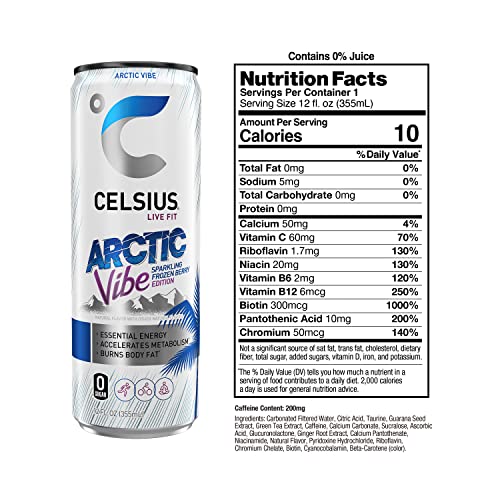 CELSIUS Sparkling Arctic Vibe, Functional Essential Energy Drink, 12 Fl Oz (Pack of 24) thumbnail