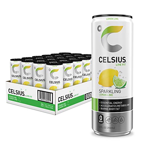 CELSIUS Sparkling Lemon Lime, Functional Essential Energy Drink, 12 Fl Oz (Pack of 24)