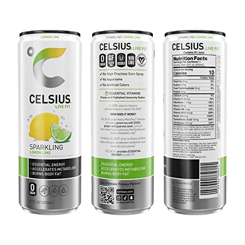 CELSIUS Sparkling Lemon Lime, Functional Essential Energy Drink, 12 Fl Oz (Pack of 24) thumbnail