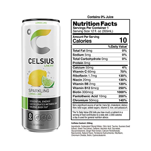 CELSIUS Sparkling Lemon Lime, Functional Essential Energy Drink, 12 Fl Oz (Pack of 24) thumbnail